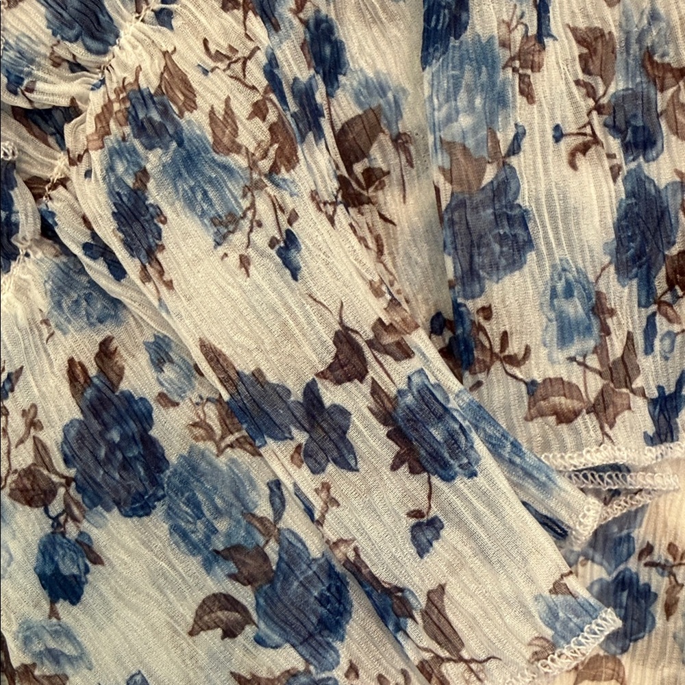 MAJORELLE Blue and White Floral Ruffle Blouse - Picture 8 of 9